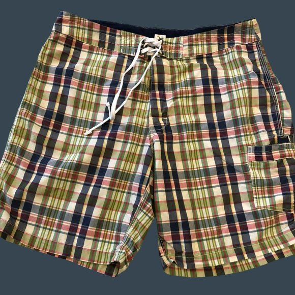 J. Crew Other - J. Crew 9" Board Shorts Madras Plaid Sz 33 Pockets Swim Trunks